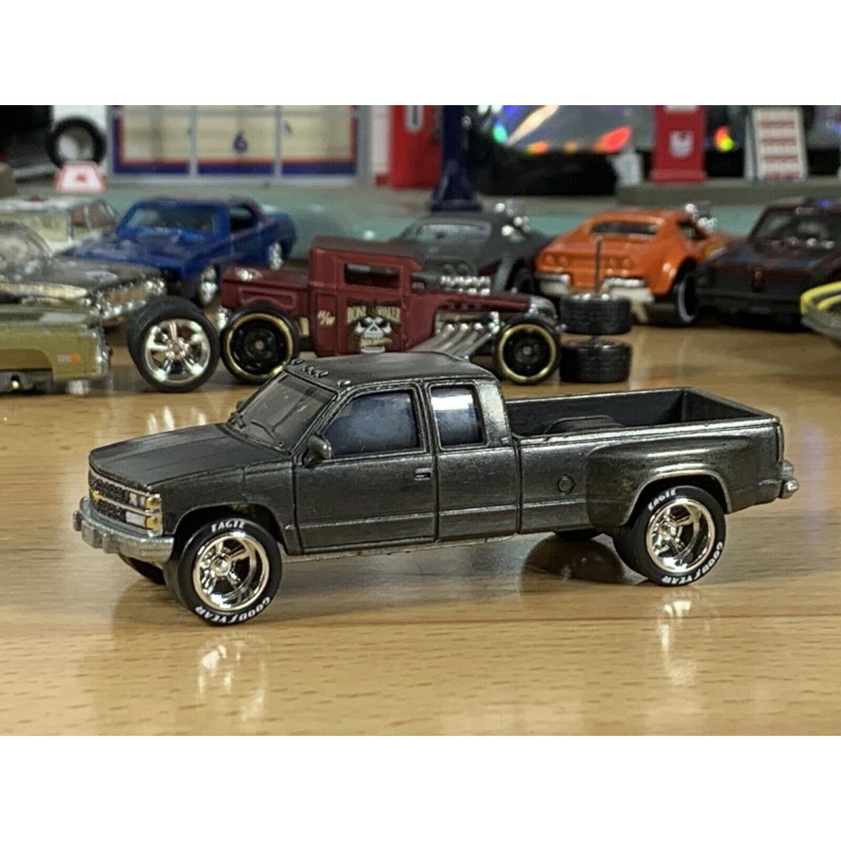 Hot Wheels Black Oxide Custom Gun Blued 88 Chevy Silverado 3500 with Wheel Swap