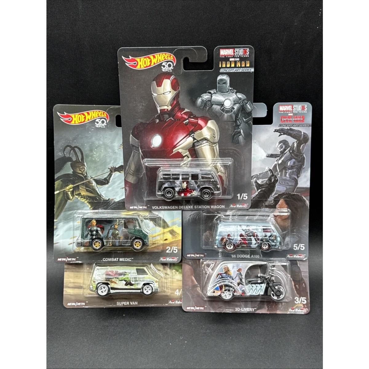 2018 Hot Wheels Complete 5 Cars Set Marvel Studios Thor Avengers Pop Culture Vw+