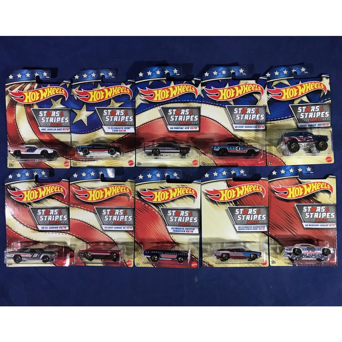 Hot Wheels Star Stripes Series Die Cast Cars American Flag All 10 GJW63