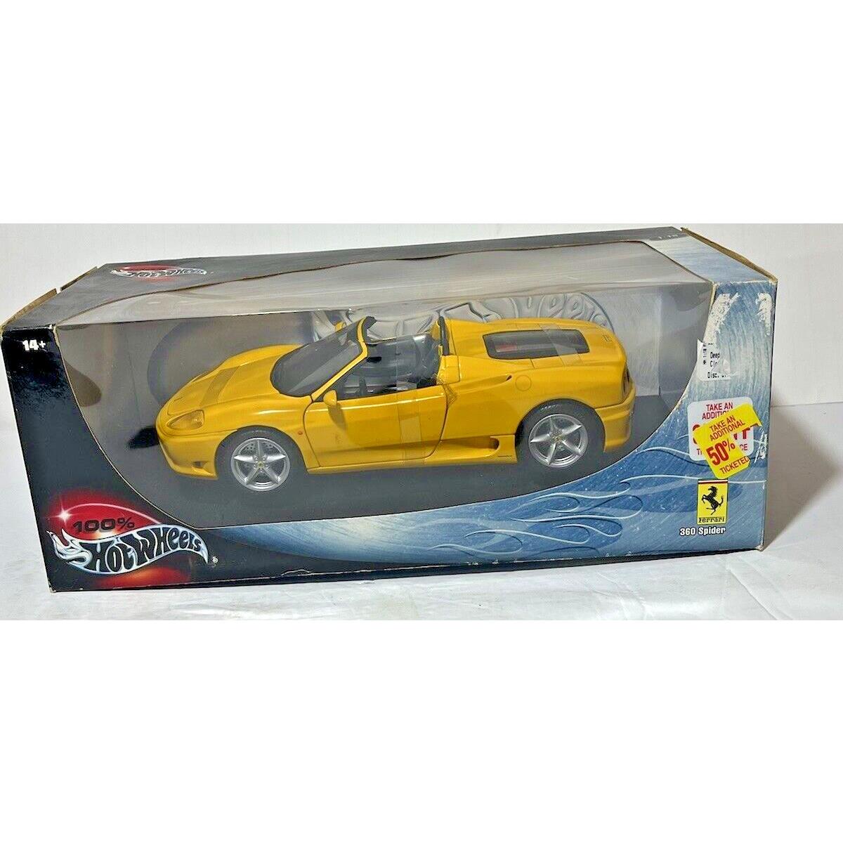 Hot Wheels 1:18 Scale Ferrari 360 Spider Diecast Car Yellow 29757