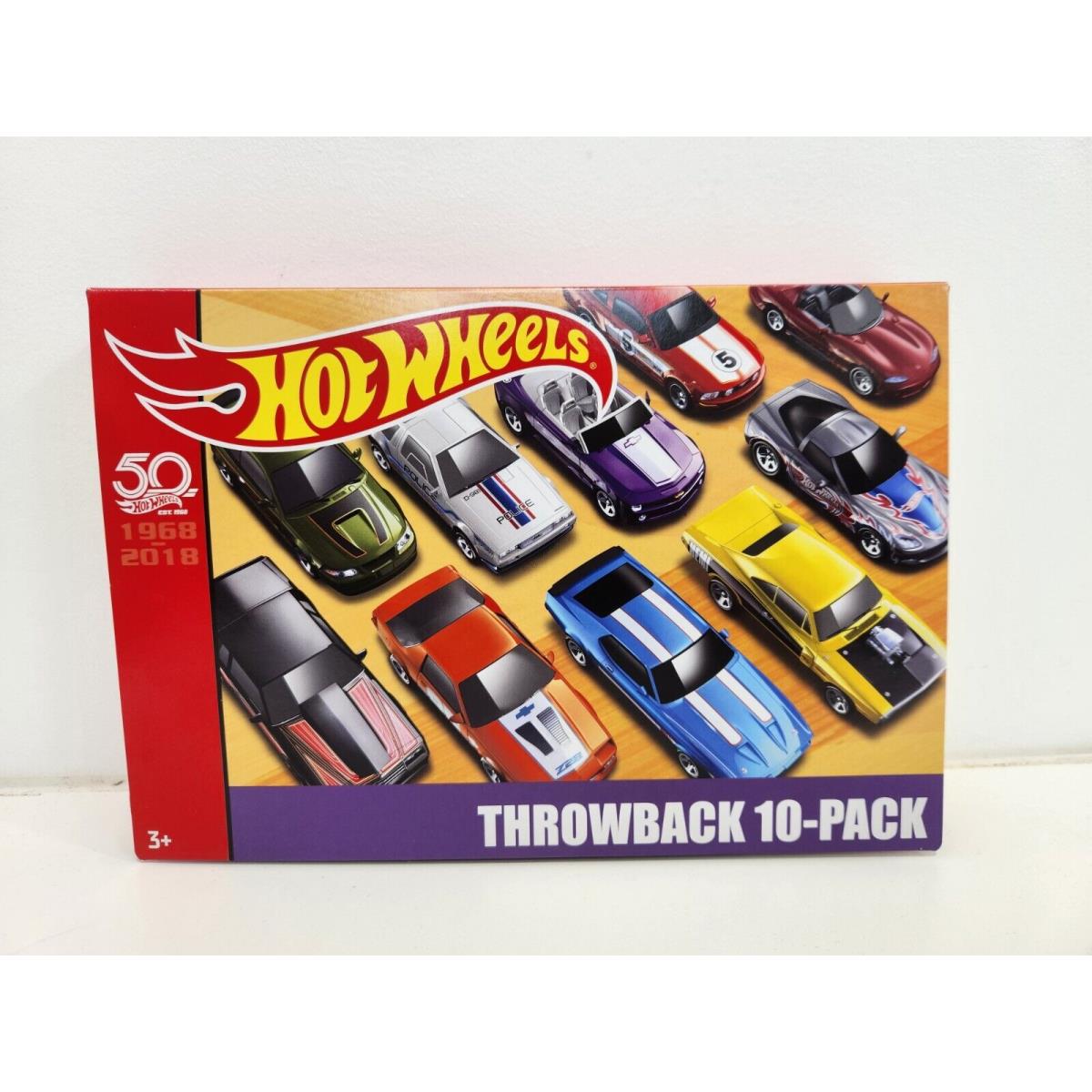 Hot Wheels 50th Anniversary Throwback 10 Pack Car Set Mustang Camaro