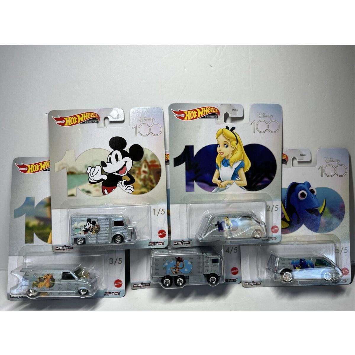 Hot Wheels 2023 Premium Pop Culture Disney 100 Years Set of 5 Cars - Real Riders