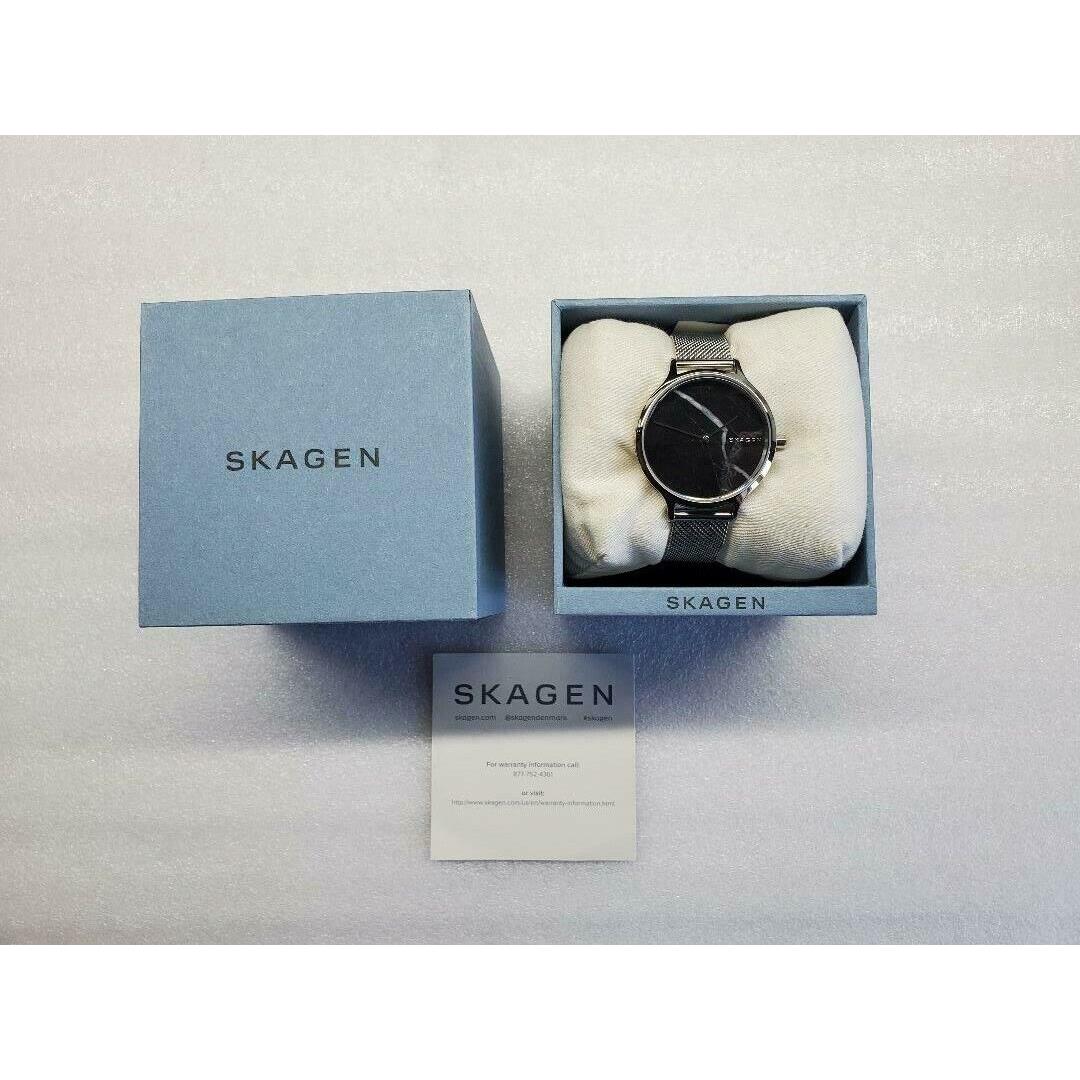 Skagen Anita Black Marble Dial Mesh Stainless Steel Ladies Watch SKW2673