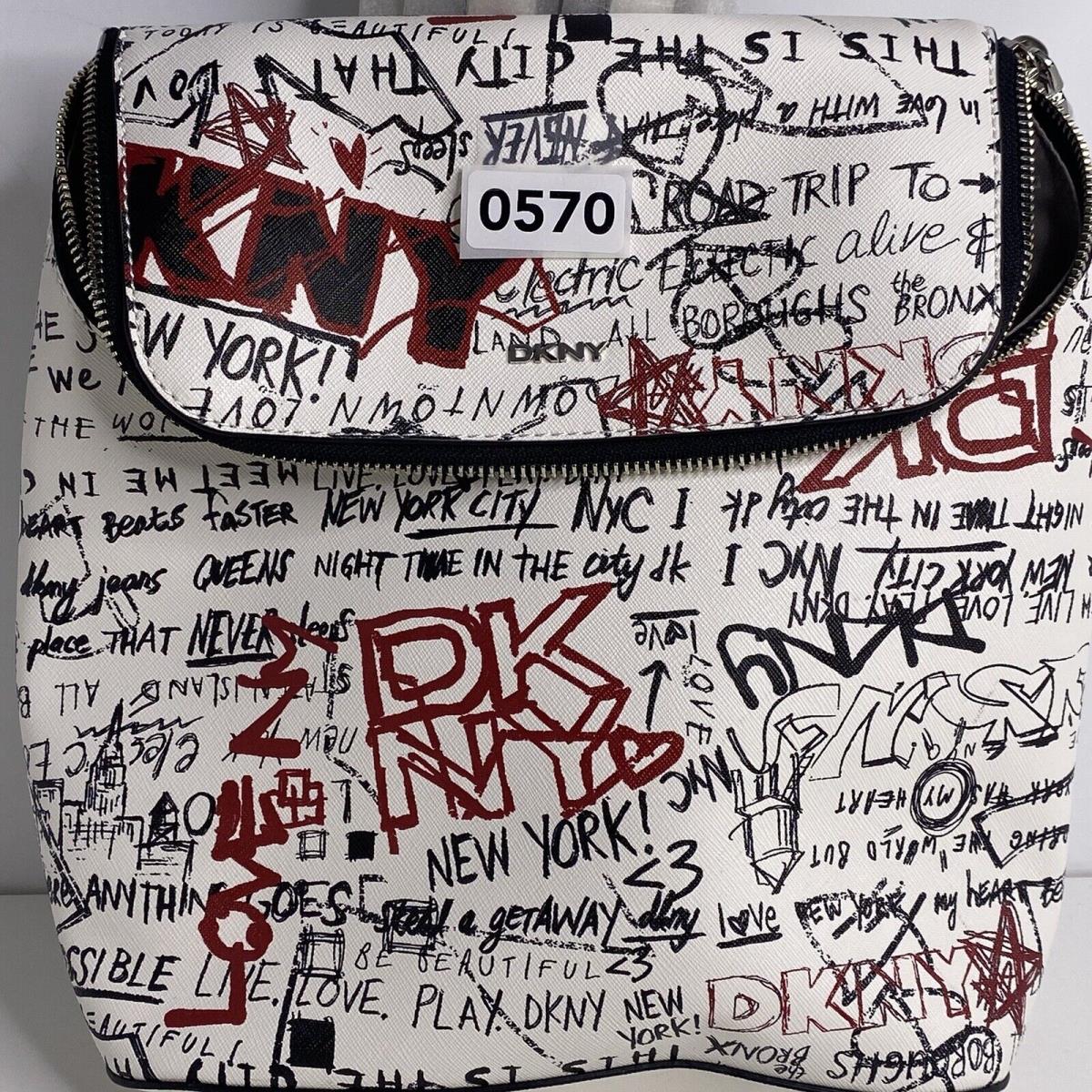 Backpack Dkny Bryant Top Zip NY City Graffiti R13KRC36 White 11 H x 9.75 W