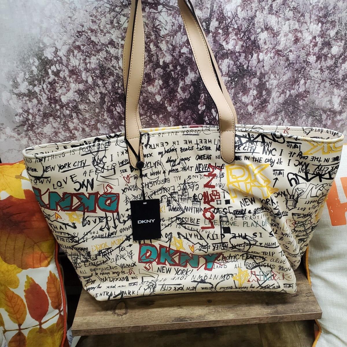 Dkny Tilly North South Tote Shoulder Bag Large Graffiti Multicolor Purse