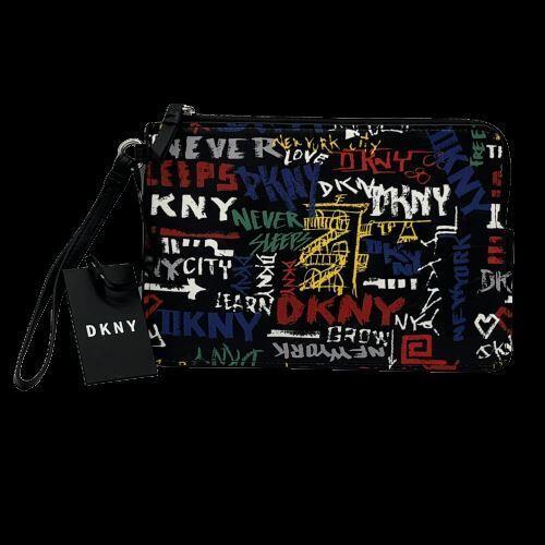 Dkny 2 in 1 Tilly Wristlet Bag Clutch Purse Black Graffiti Print 8.5 x 6