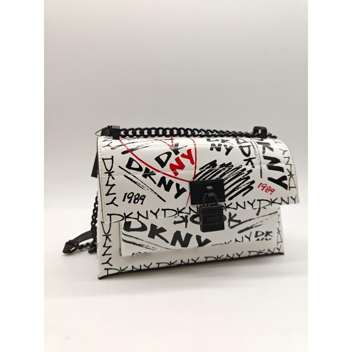 Dkny Evie Graffiti Print Flap Shoulder Crossbody Bag - Black / White