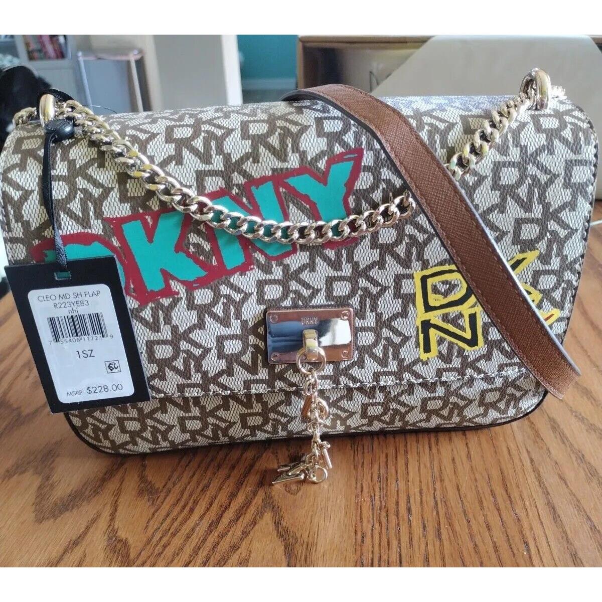 Dkny Shoulder Bag Cleo Medium Flap Graffiti Purse Chain Strap