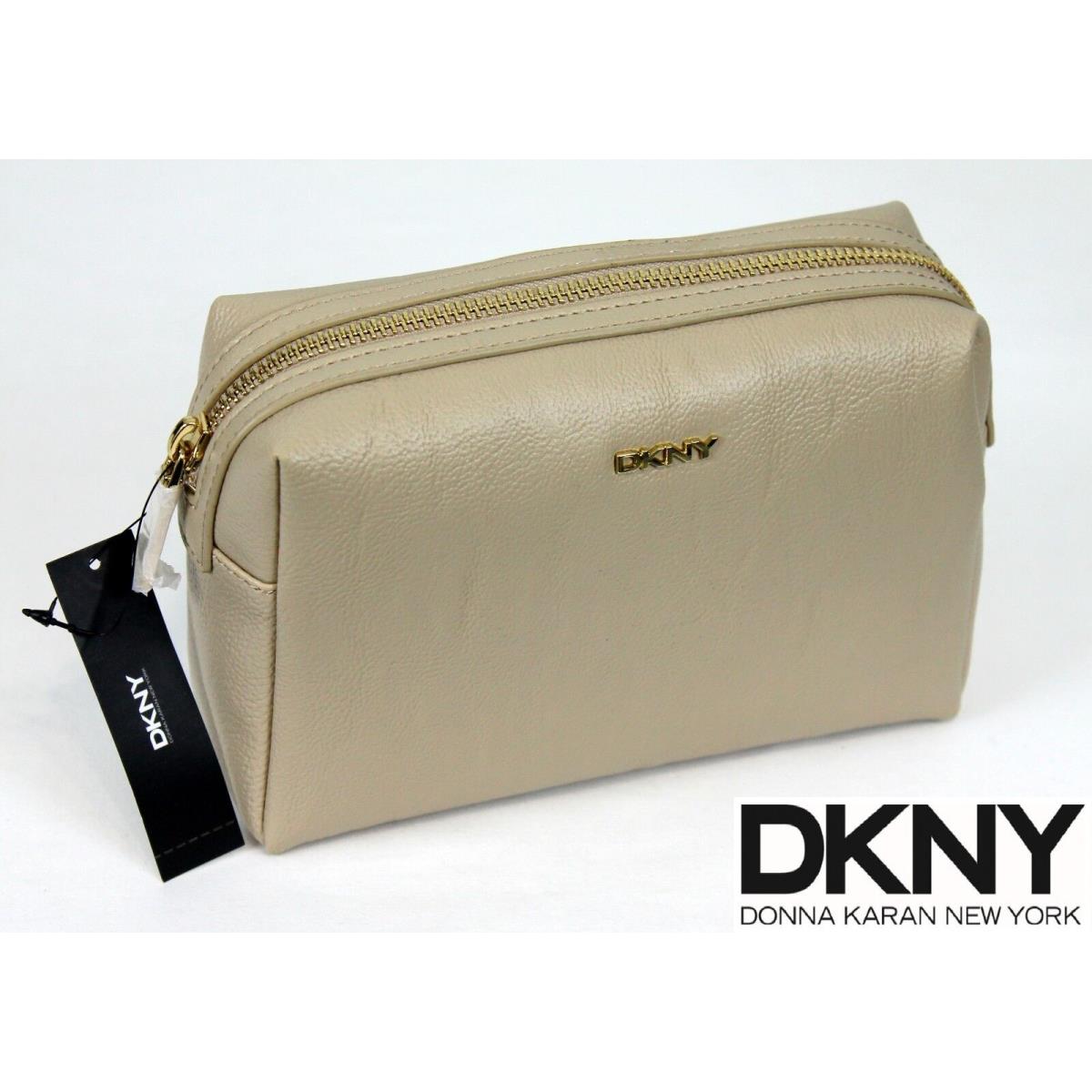 Dkny Donna Karan Slgs Vintage Pu Cosmetic Case Purse Makeup Bag Beige