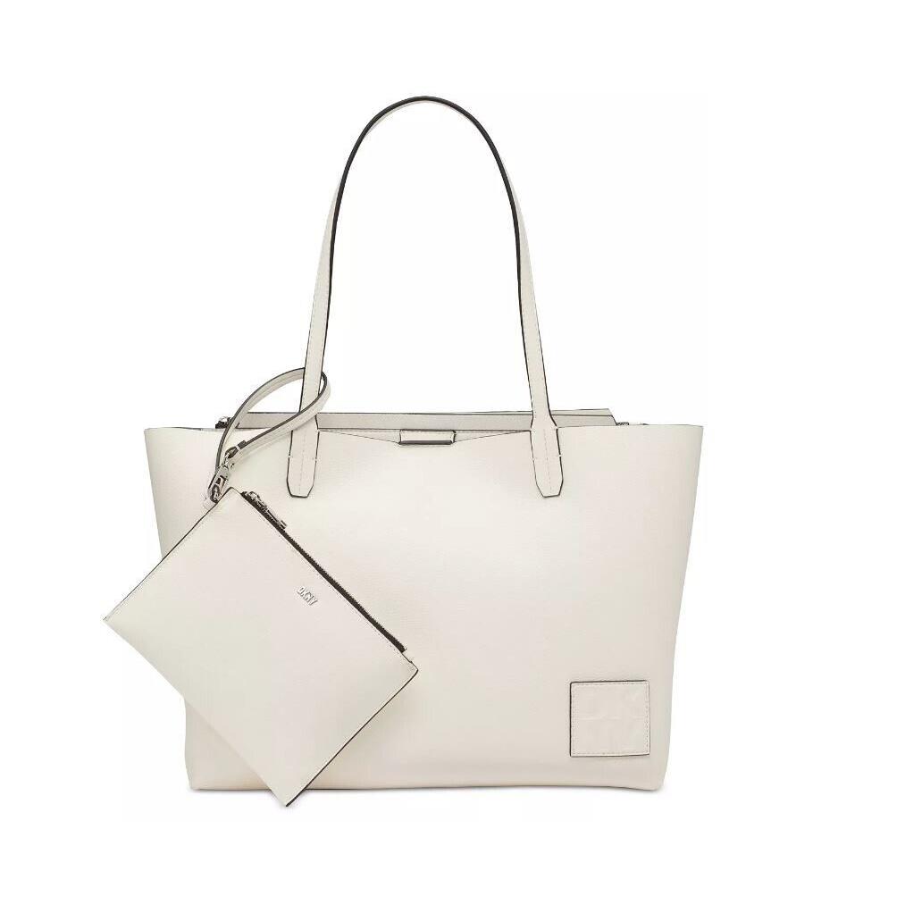 Dkny Riley Faux-leather Large Women`s Tote + Pouch White - 2 Piece Set