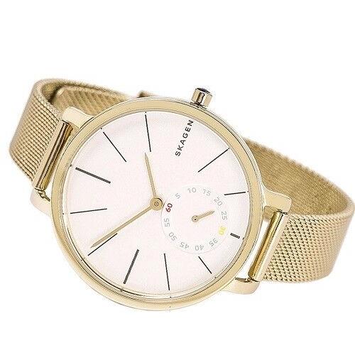 Skagen SKW2436 Women`s Hagen White Dial Gold-tone Mesh Bracelet Watch - Face: White, Dial: White, Band: Gold