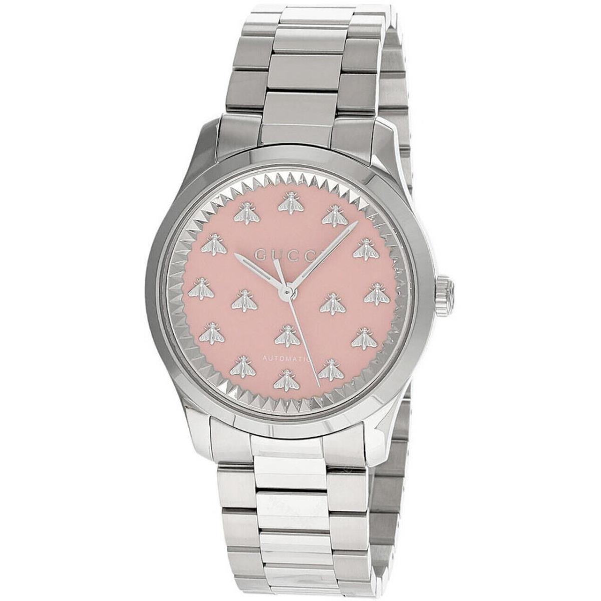 Gucci G-timeless 38MM Auto Pink Dial SS Women`s Watch YA1264188