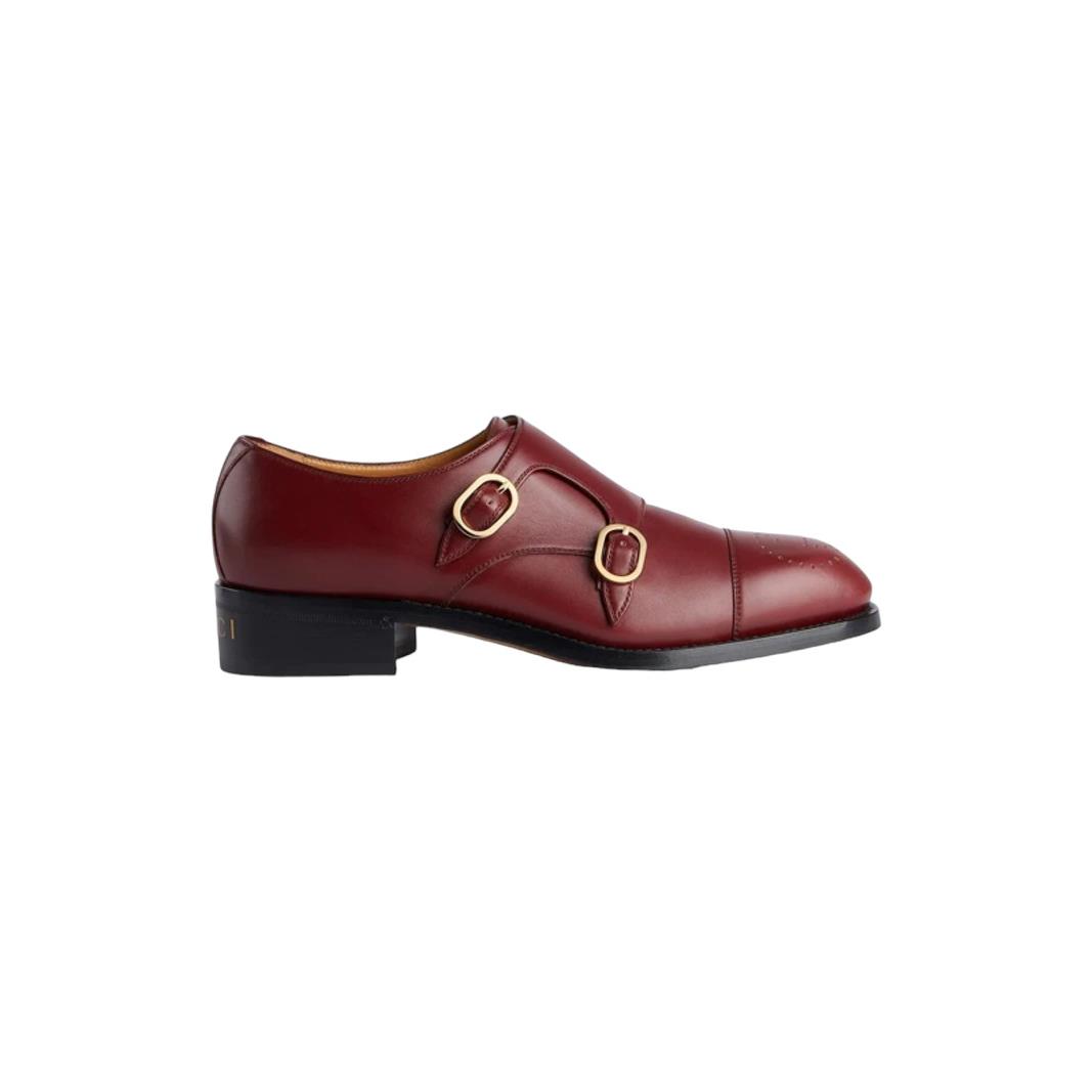 Men`s Gucci Bordeaux Leather Zowie Double Monk Strap Shoes