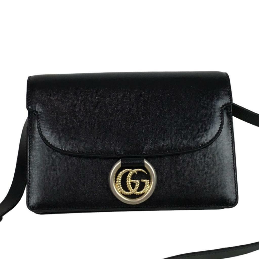 Gucci Women`s GG Interlocking Flap Crossbody Bag Black DM24