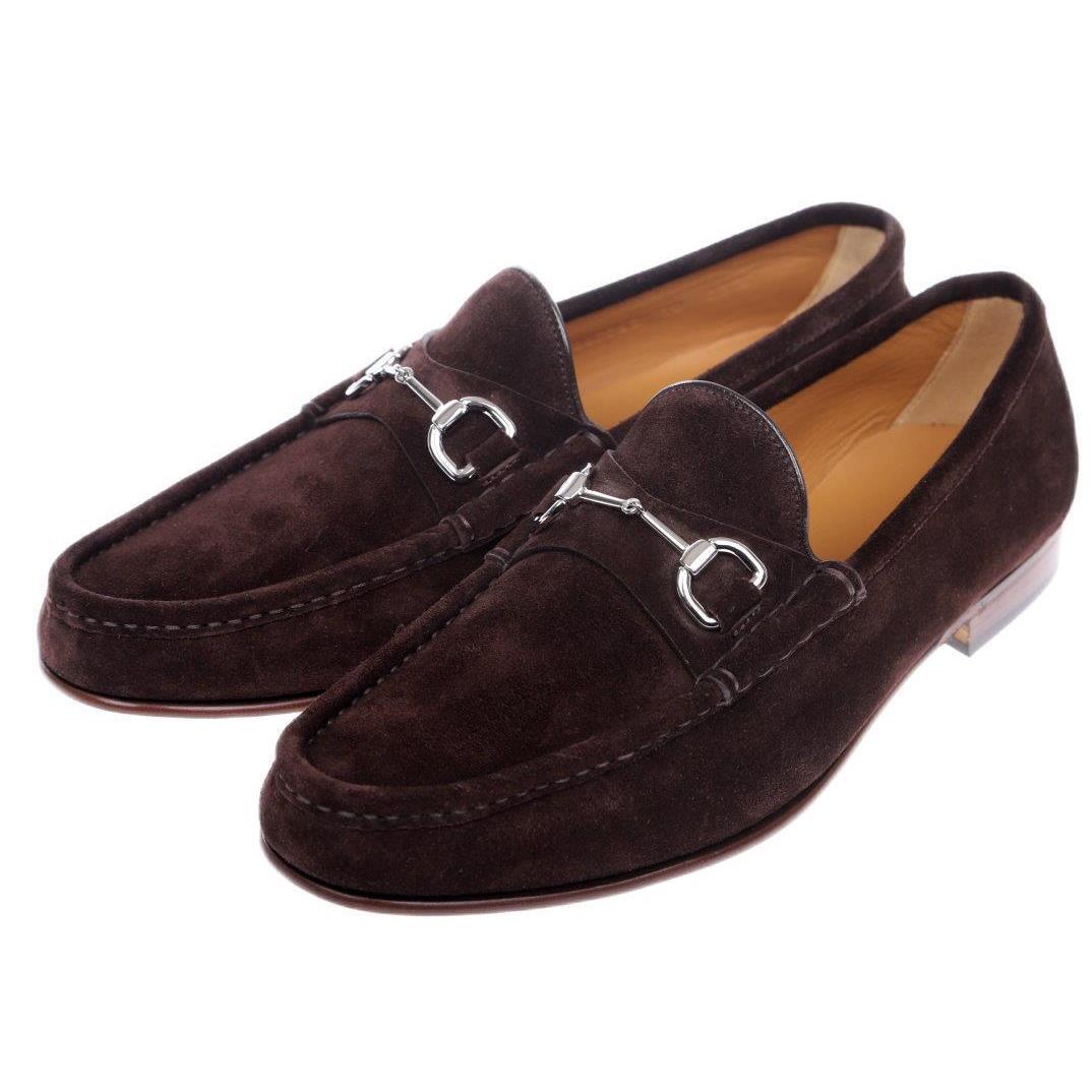 Gucci Men`s Brown Suede Horsebit Detail Loafers Casual Shoes 9.5/ US 10