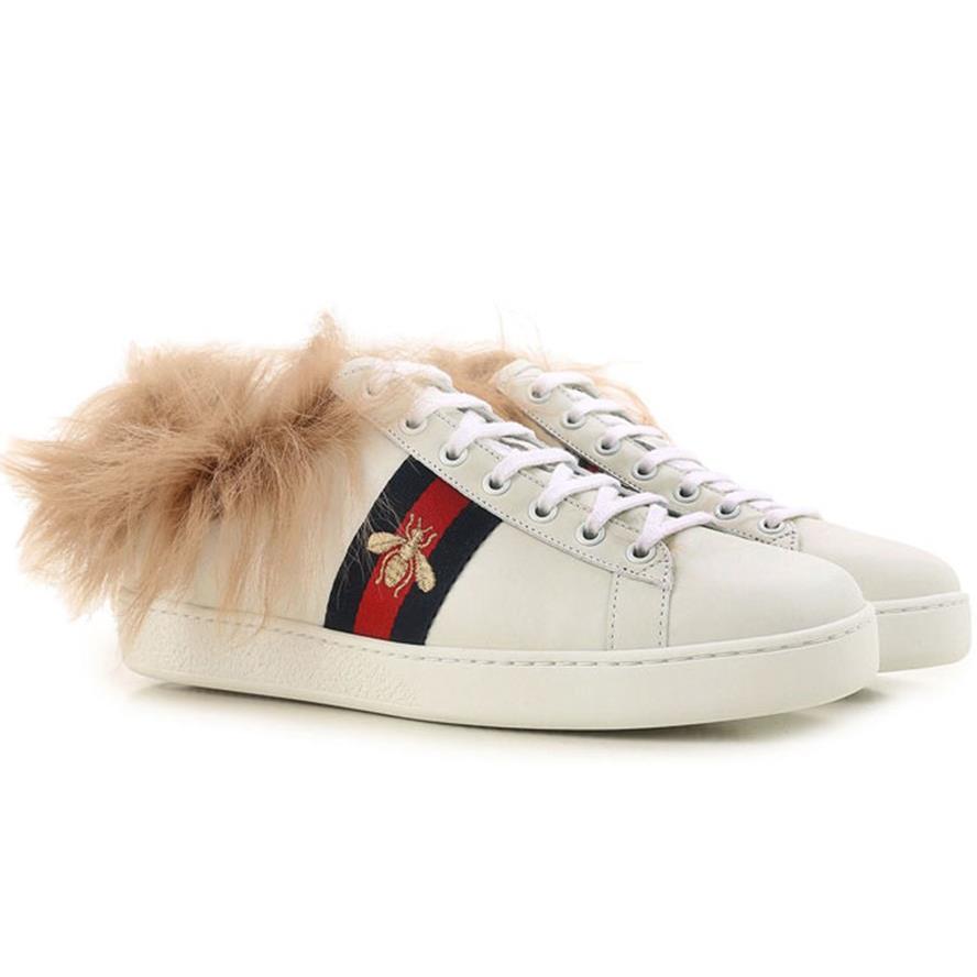 Gucci N7133 Mens White Fur Wool Ace Embroidered Bee Sneakers Size G11