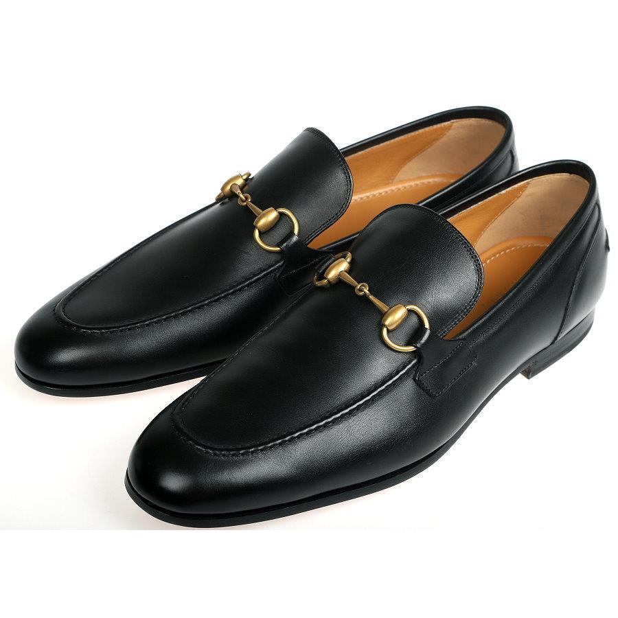 Gucci Men`s Black Leather Horsebit Jordaan Loafer Shoes 7.5/US 8