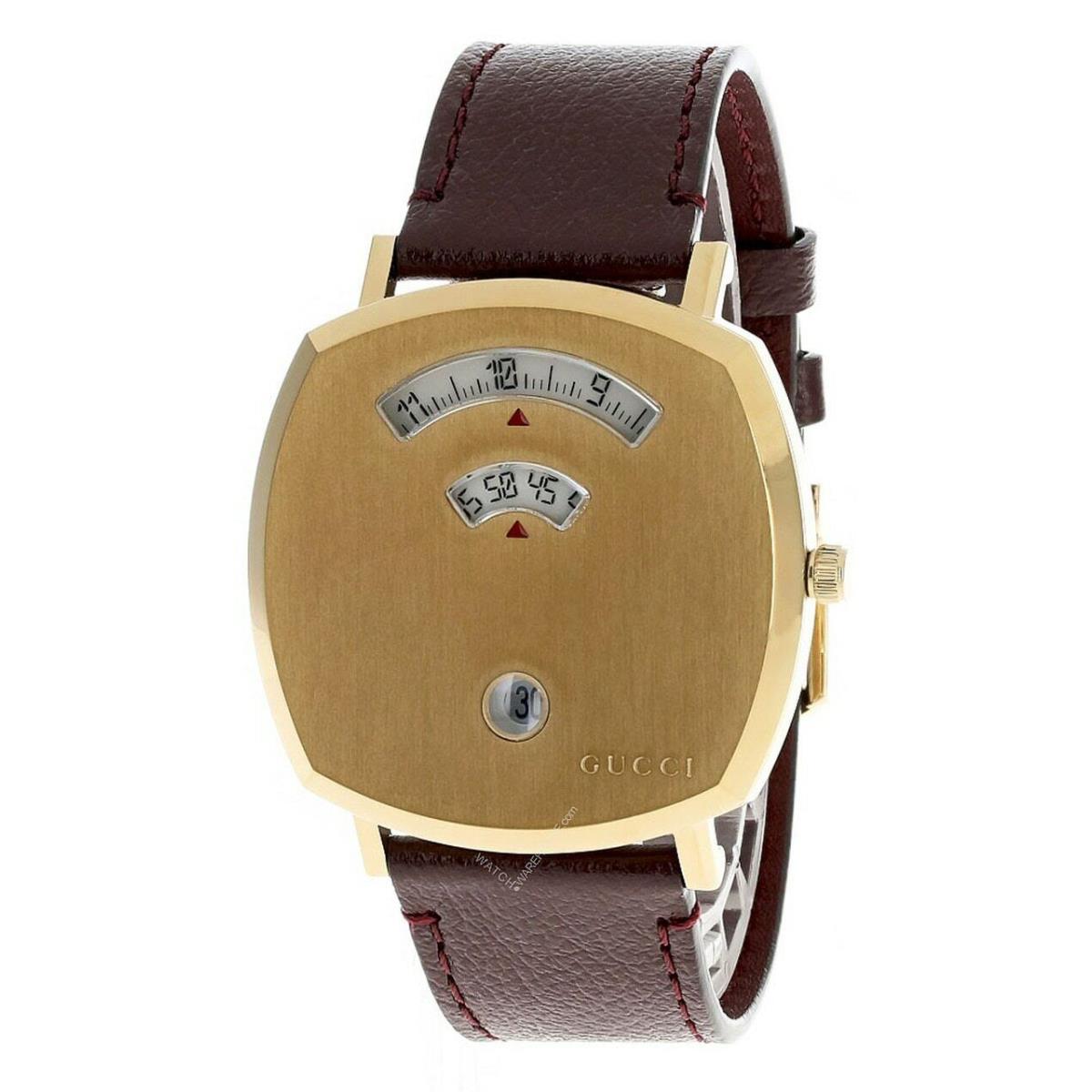 Gucci Grip 38MM Yellow Gold Pvd Bordeaux Leather Unisex Watch YA157411