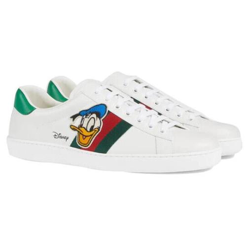 Gucci Z1415 Mens White Leather Ace Donald Duck Casual Sneakers Size 14 G