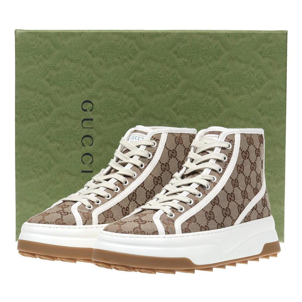 Gucci Beige Ebony Canvas High Top Sneakers Shoes 5/US 5.5