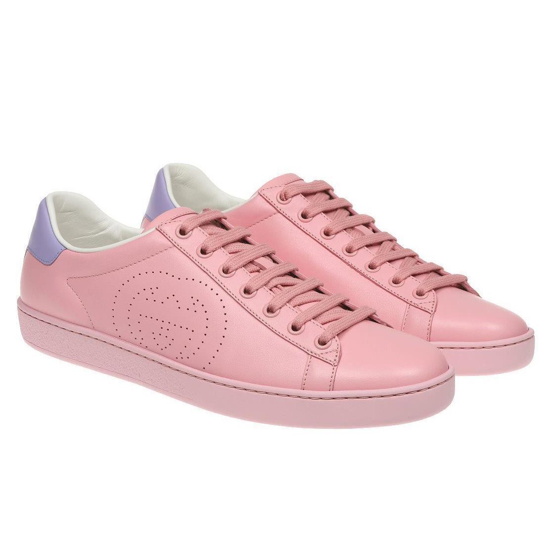 Gucci Wild Rose Pink Leather Logo Low Top Sneakers Shoes 38.5/US 8.5