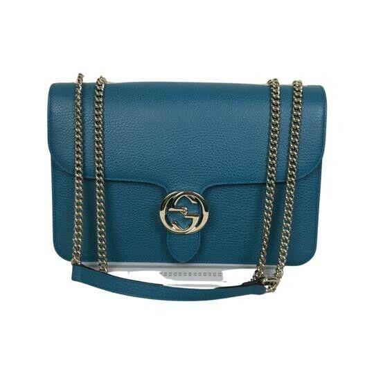 Gucci Women`s GG Interlocking Flap Chain Strap Crossbody Bag Blue DM94