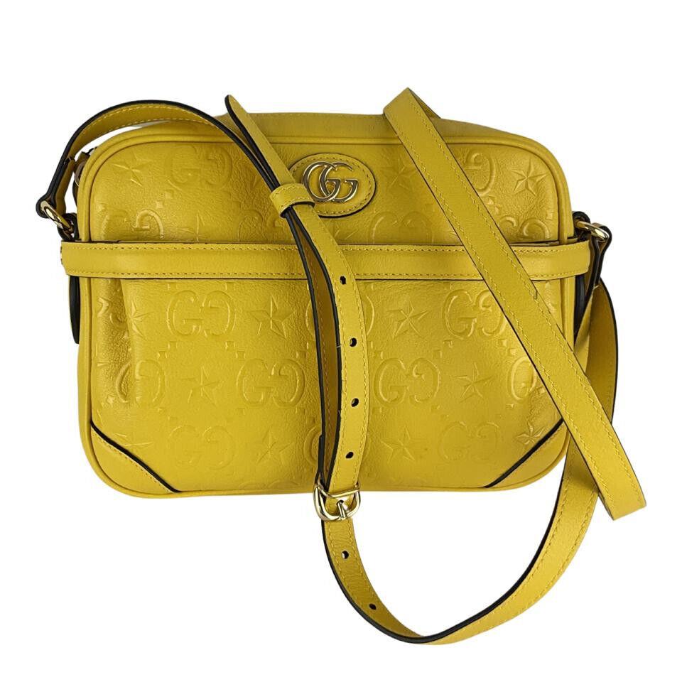 Gucci Women`s Interlocking GG Star Leather Crossbody Bag Yellow Sz 9 x 7 x 2