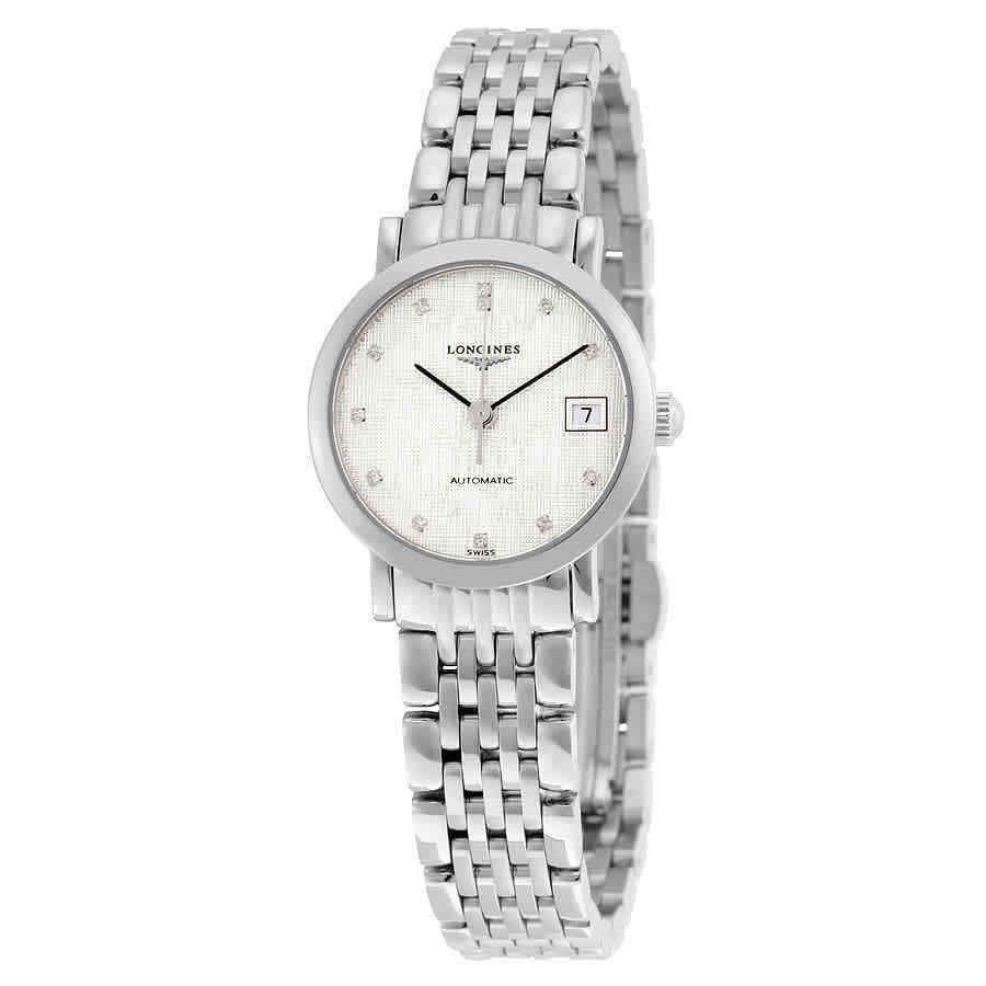 Longines Elegant Automatic Silver Dial Diamond Ladies Watch L43094776 - Dial: Silver, Band: Silver, Bezel: Silver