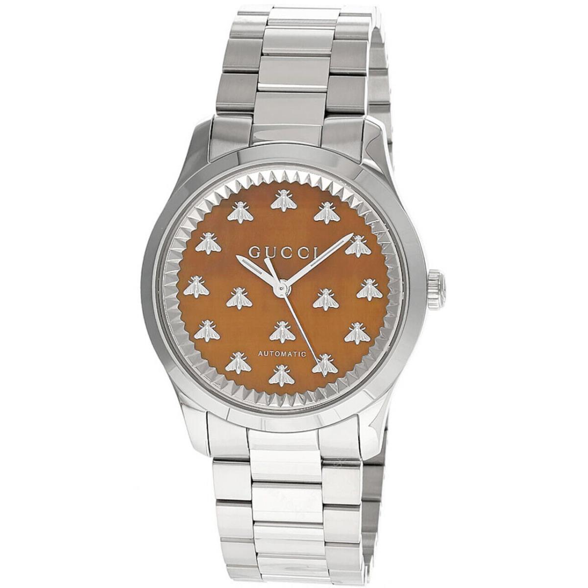 Gucci G-timeless 38MM Auto Brown Dial SS Unisex Watch YA1264177