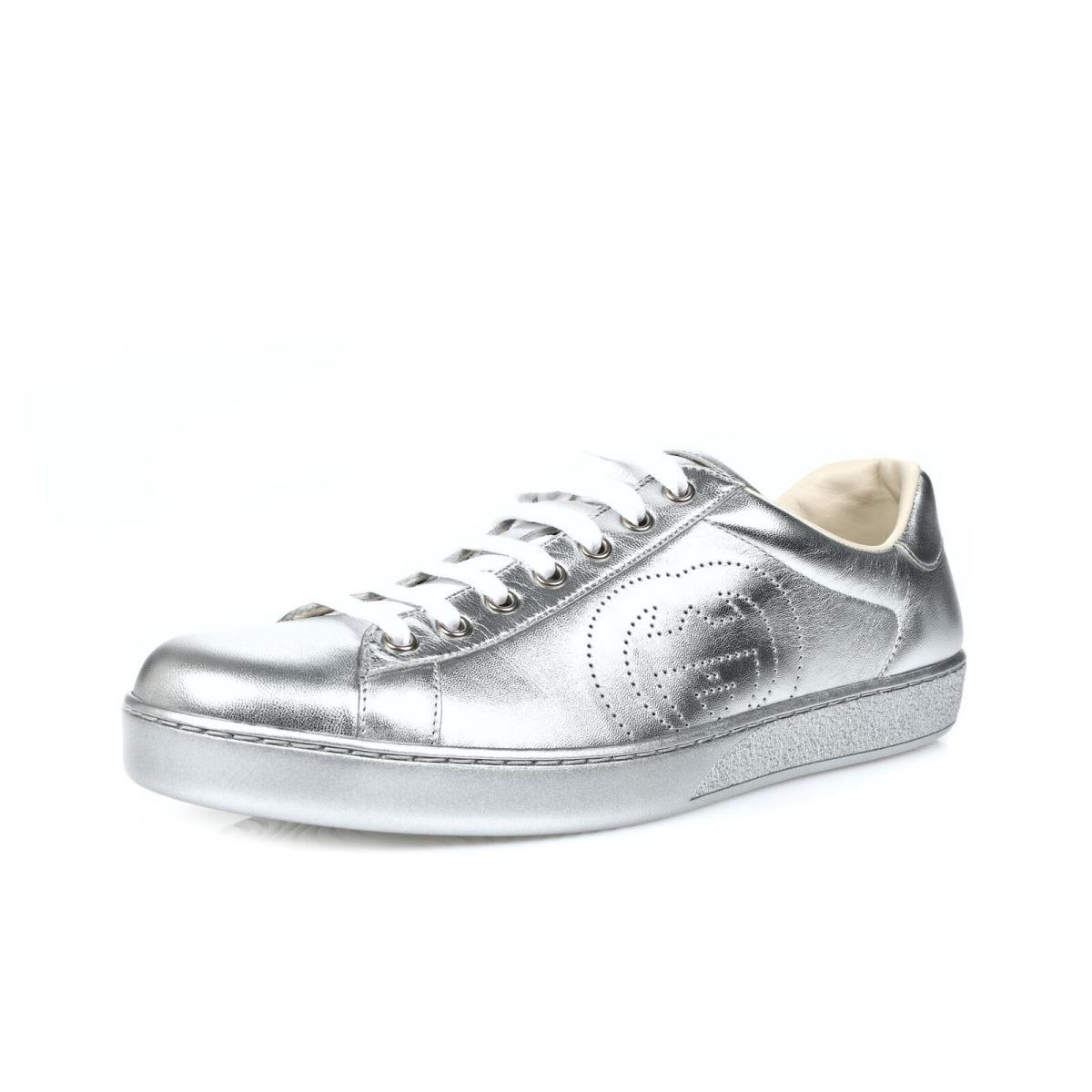 Gucci Mens Silver Ace Metallic Leather Sneakers Size 9G /10US