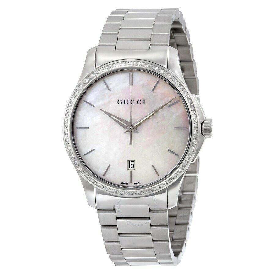 Gucci G-timeless Mother of Pearl Diamond Dial SS Quartz Ladies Watch YA126444