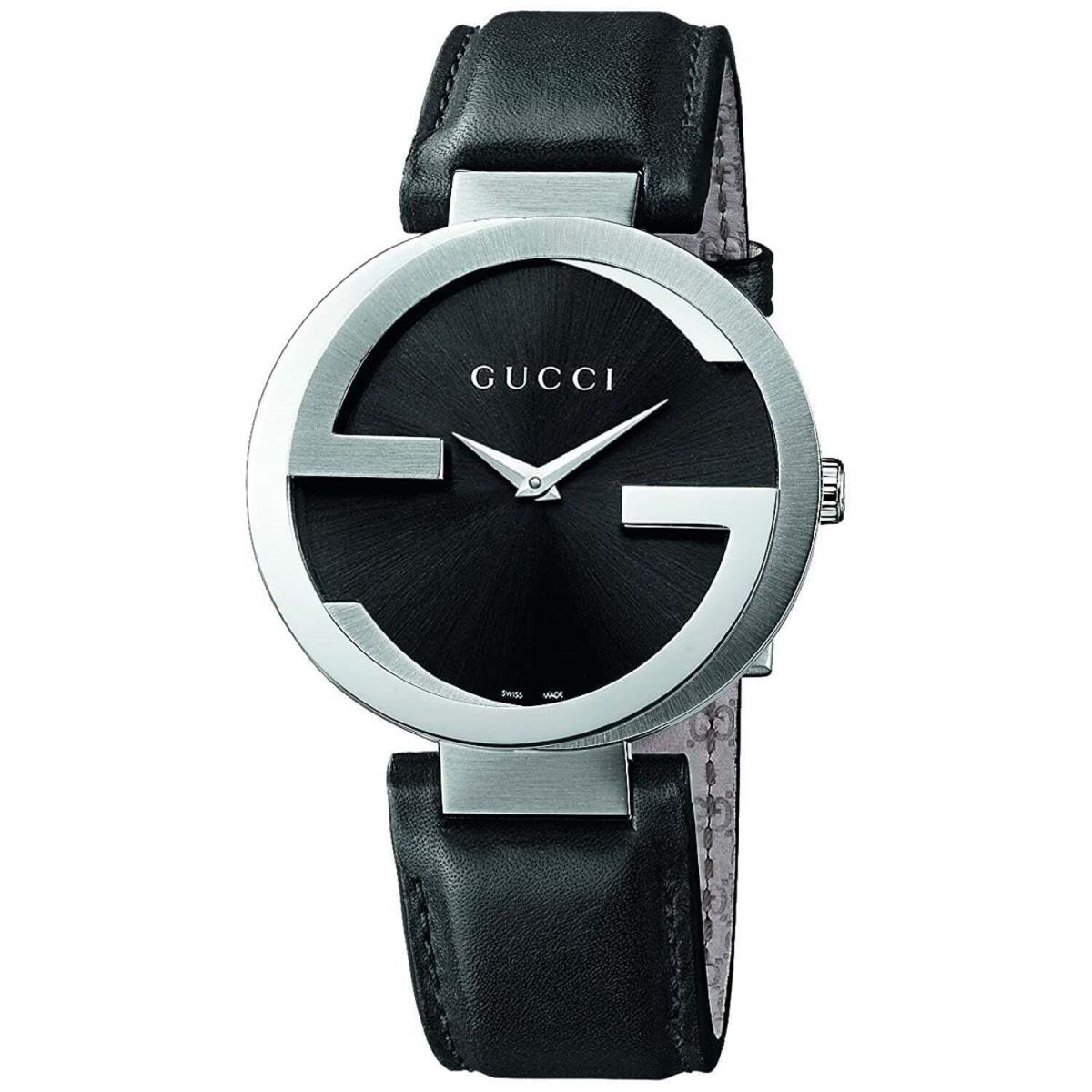 Gucci YA133205 Interlocking-g 42MM Men`s Black Leather Watch