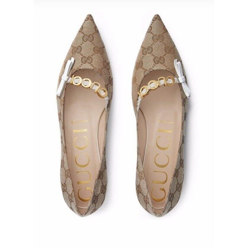 Gucci GG Logo Appliqu Webbing Monogram Bbflats IT 37 US 7