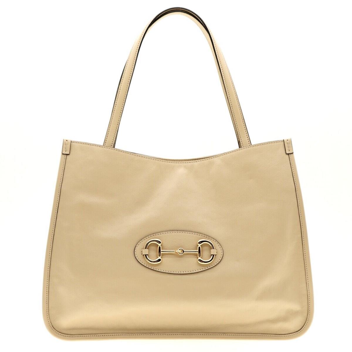 Gucci 1955 Horsebit Tote Shoulder Bag Beige Leather