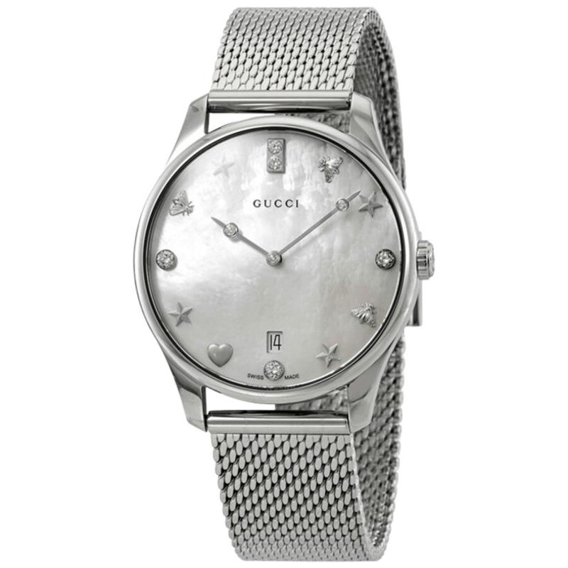 Gucci G-timeless Quartz Mother of Peal Diamond Women`s Watch YA1264094