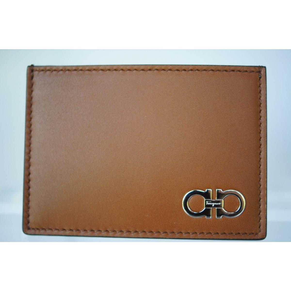 Salvatore Ferragamo Men`s Wallet Credit Card Holder Brown Logo