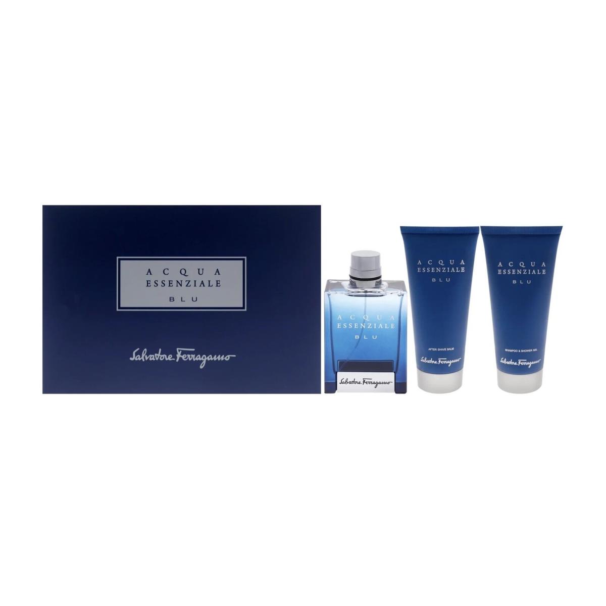 Salvatore Ferragamo Acqua Essenziale Blu 3.4 Edt Cologne Spray+ 3.4 Gel+ 3.4 After Shave Set