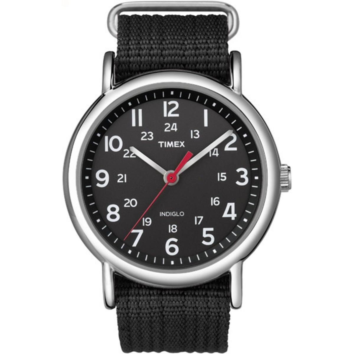 Timex Unisex T2N647 Weekender 38mm Black Nylon Slip Black/black/silver-tone