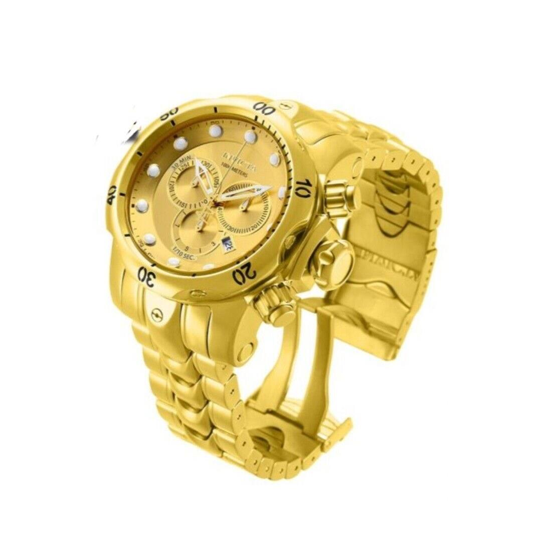 Invicta Men`s 54mm Venom Swiss Ronda 5040.D Caliber Quartz Gold Tone Watch - Dial: Gold, Band: Gold, Bezel: Gold