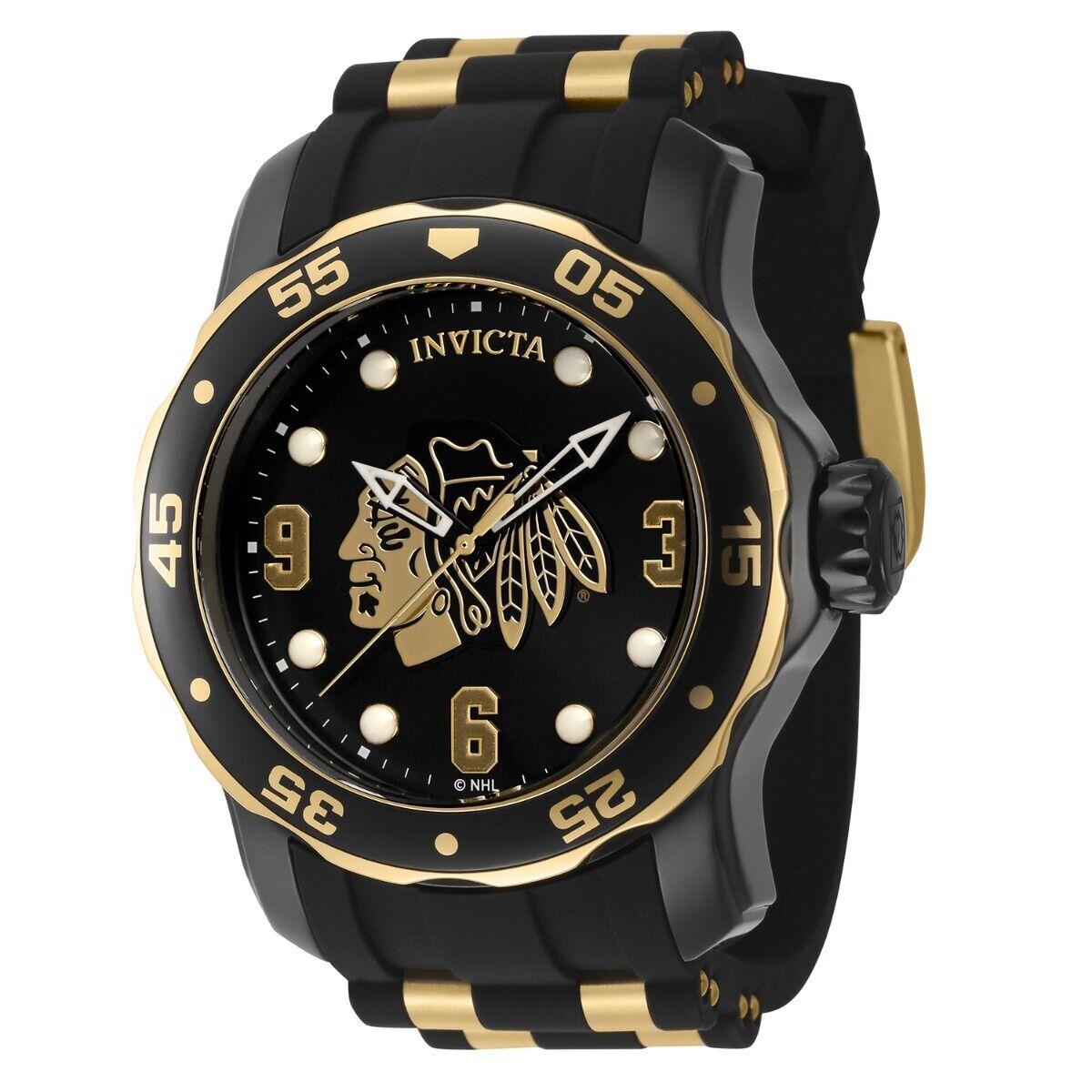 Invicta Nhl Chicago Blackhawks Men`s Watch - 48mm Gold Black ZG-42315