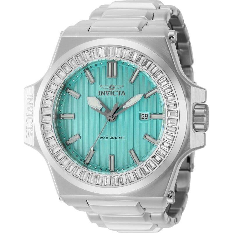 Invicta Men`s 58mm Akula Quartz Crystal Accented Turquoise Dial Bracelet Watch - Dial: Turquoise, Band: Silver-tone, Bezel: Silver-tone and White