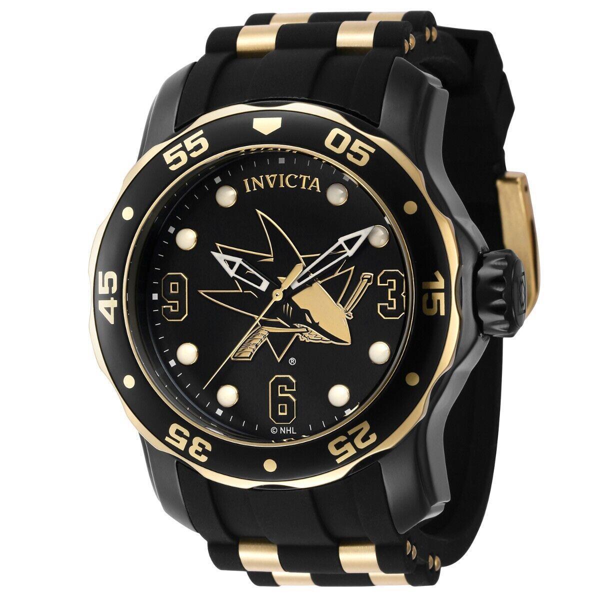 Invicta Nhl San Jose Sharks Men`s Watch - 48mm Gold Black ZG-42318