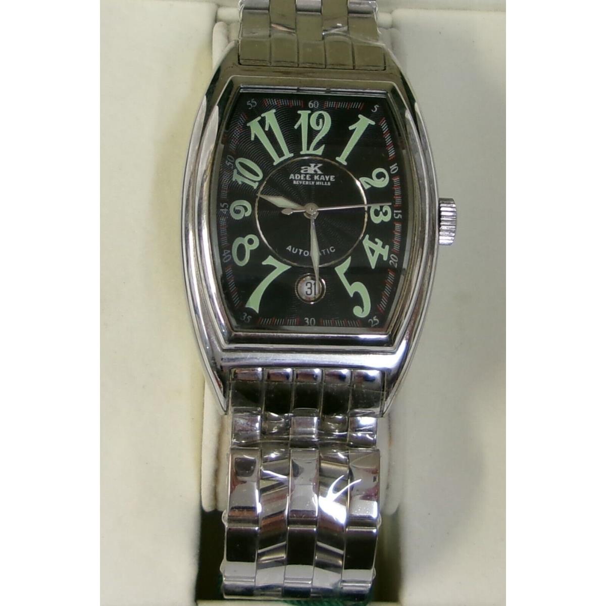 Adee Kaye Men`s Automatic Tonneau Watch Stainless Steel in Box