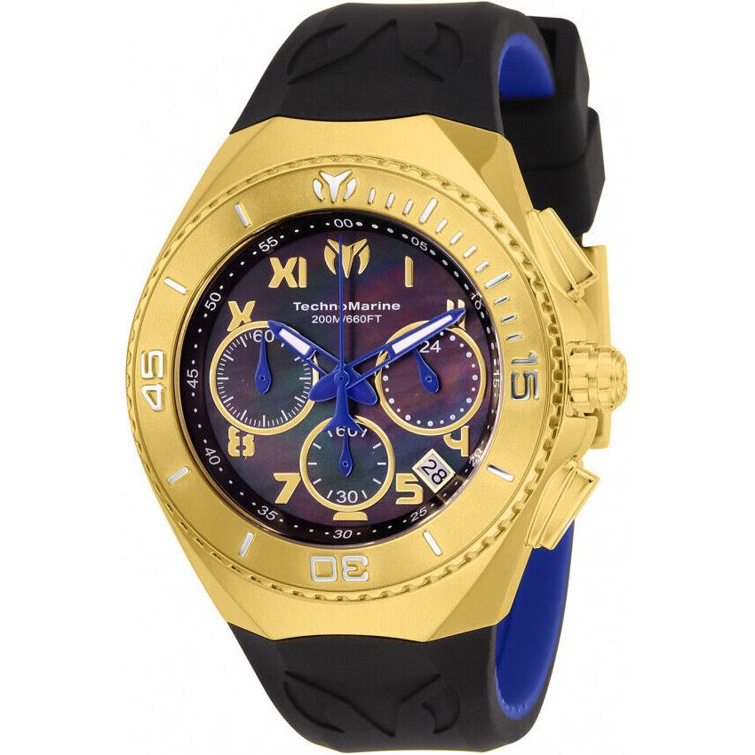 Technomarine Ocean Manta Mid-size Mens 40mm Mop Gold Chronograph Watch TM-218023 - Dial: Black, Gray, Multicolor, Band: Black, Blue, Bezel: Gold, Silver, Yellow