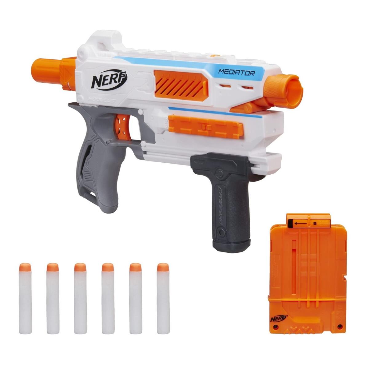 Nerf Modulus Mediator Blaster - Fires 6 Darts in a Row Pump Action Slam Fire