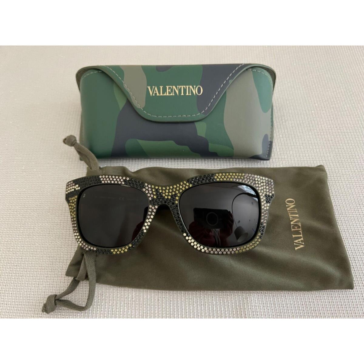 Valentino V690SR 278 Crystal Camouflage Green Safari Sunglasses W/ Case