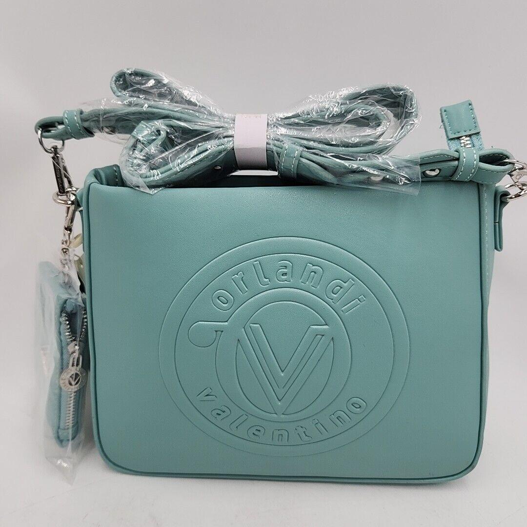 Valentino Orlandi Embossed Teal Vegan Leather Crossbody Bag Wallet 85 Hx 10 Wx3