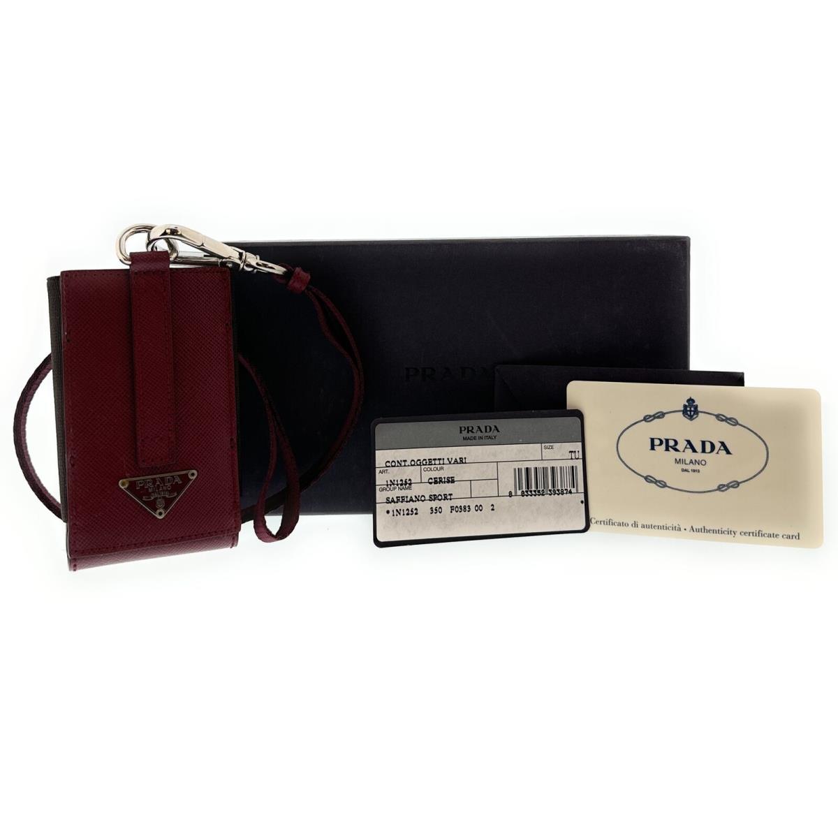 Prada Burgundy Leather Signature Ipod Case Accessory Bag Charm