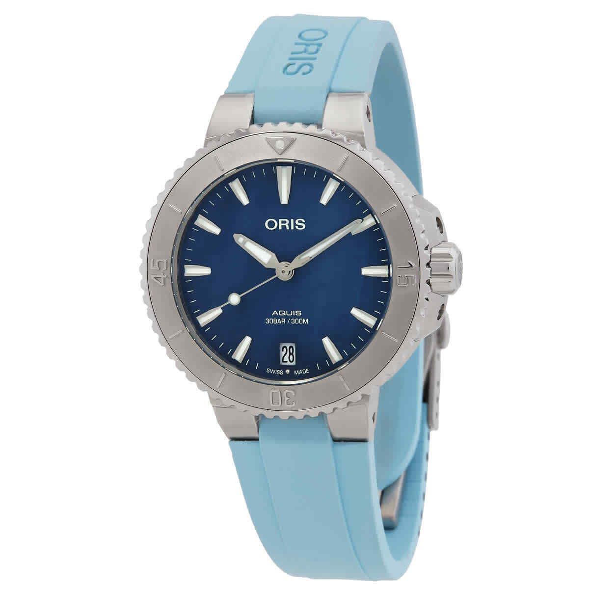 Oris Aquis Automatic Blue Dial Ladies Watch 01 733 7770 4155-07 4 18 65FC - Dial: Blue, Band: Blue, Bezel: Silver-tone