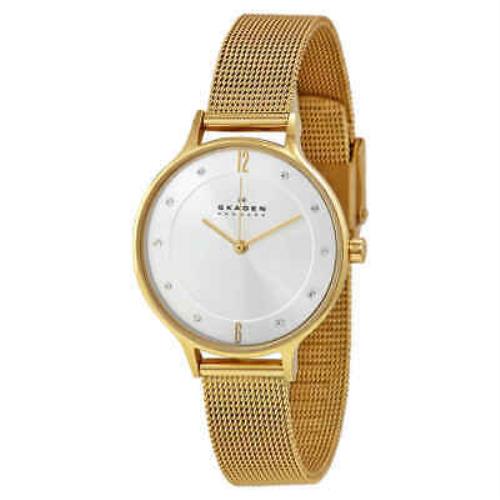 Skagen Anite Silver Dial Gold-tone Mesh Ladies Watch SKW2150 - Dial: Silver, Band: Yellow Gold-tone, Bezel: Yellow Gold-tone